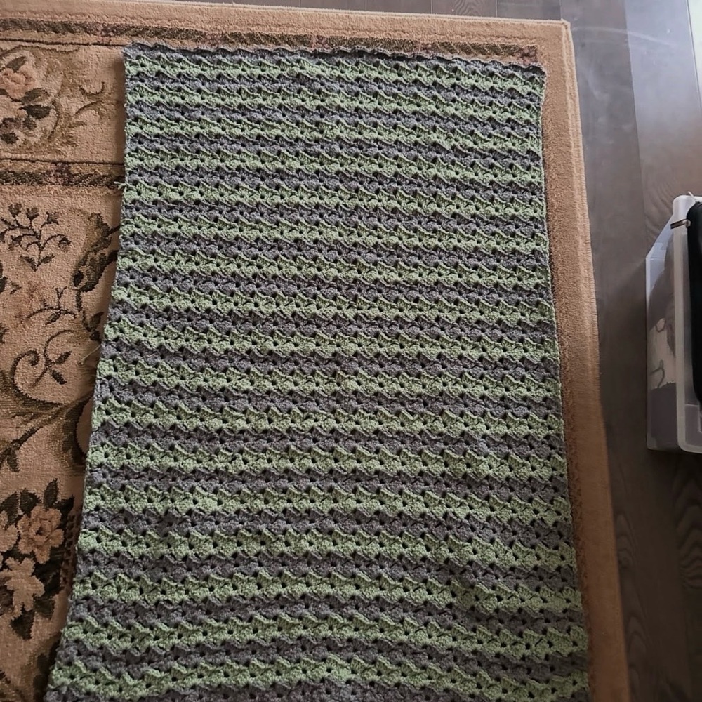 Handmade Green and Gray Crochet Blanket